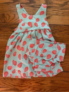 Hanna Andersson Mint Overalls with Coral Shell Print NWOT